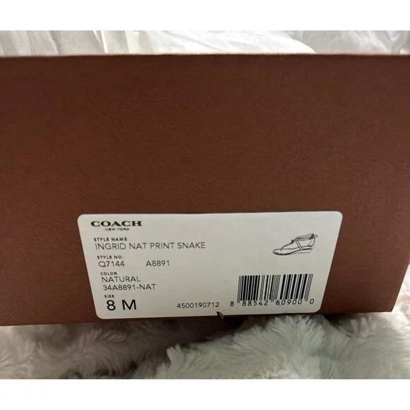 Coach Ingrid Natural Snake Print Leather Thong Sandals Ankle Strap Size 8 New - Picture 10 of 10